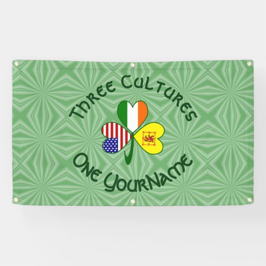 スコットライオンアイリッシュUSAフラッグスシャムロックパーソナライズされた 横断幕 (横)