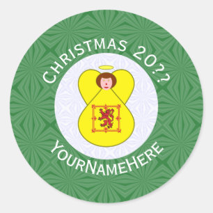 スコットライオンエンジェルクリスマスパーソナライズされた国旗 ラウンドシール