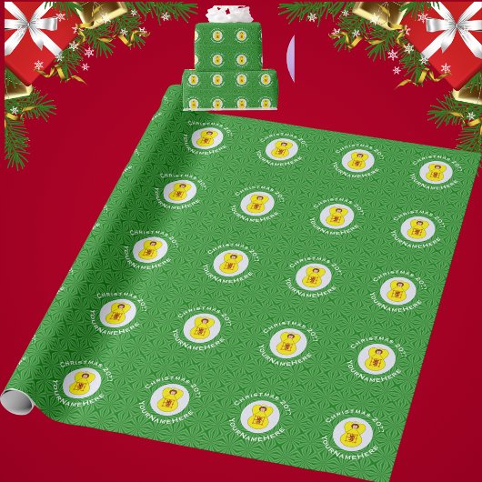 スコットライオンラパンフラッグクリスマスエンジェルパーソナライズ ラッピングペーパー
