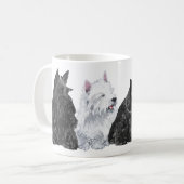 スコットランドとウェストハイランドホワイトテリアのマグカップ コーヒーマグカップ (正面左)