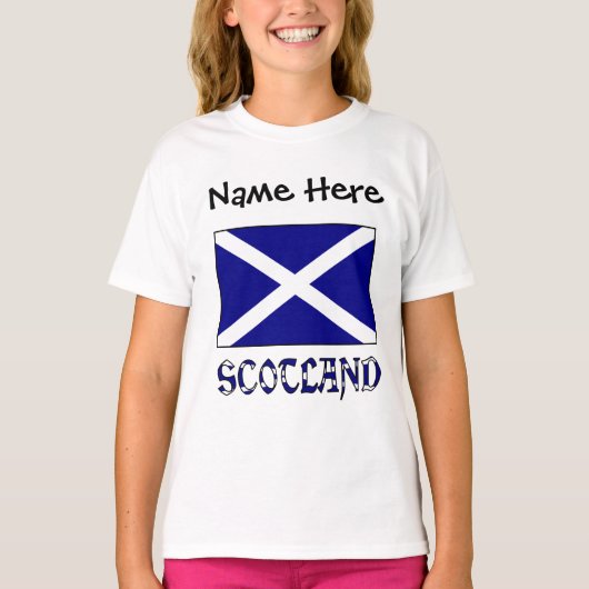 スコットランドとスコットランドの国旗と名前 Tシャツ (正面)