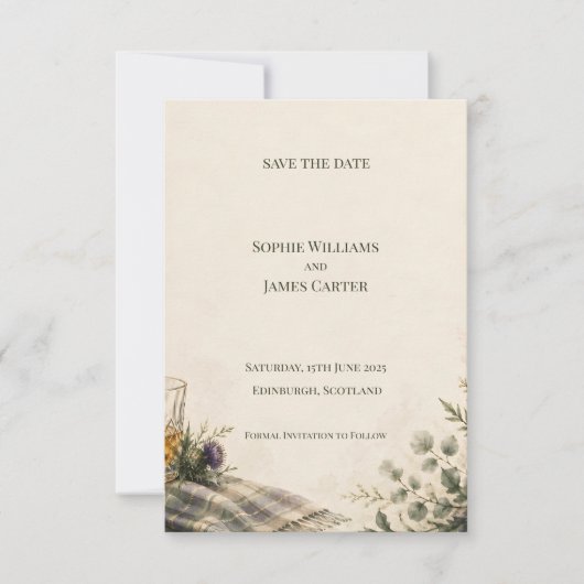 スコットランドのあざみと野の花の結婚式Save The Date セーブザデート (正面)