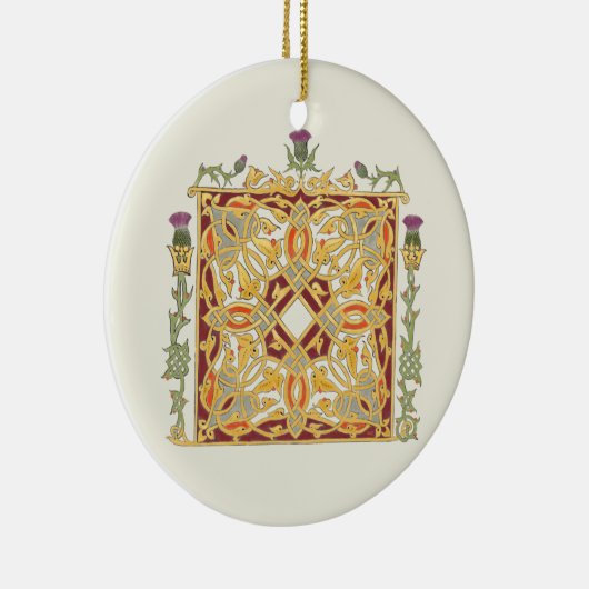 スコットランドのアザミおよび王冠の赤及び金ゴールドのケルト結び目模様 セラミックオーナメント (右)