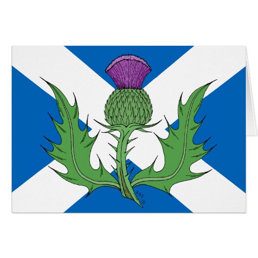 スコットランドのアザミとサルタイヤのグリーティングカード (正面横)