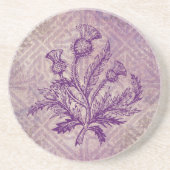 スコットランドのアザミの紫色のケルト結び目模様 コースター (正面)