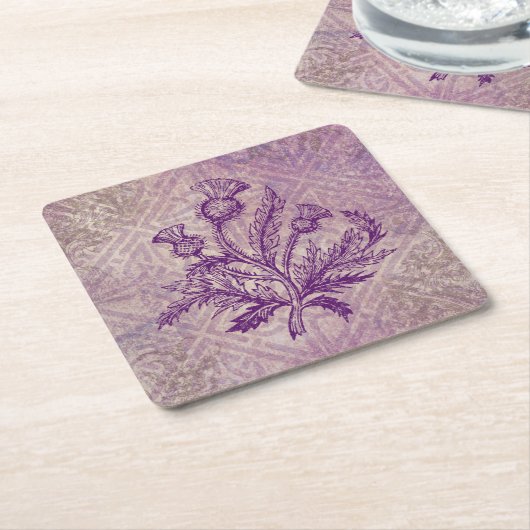 スコットランドのアザミの紫色のケルト結び目模様 スクエアペーパーコースター (アングル)