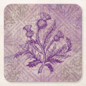 スコットランドのアザミの紫色のケルト結び目模様 スクエアペーパーコースター (正面)