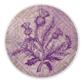 スコットランドのアザミの紫色のケルト結び目模様 セラミックノブ (正面)