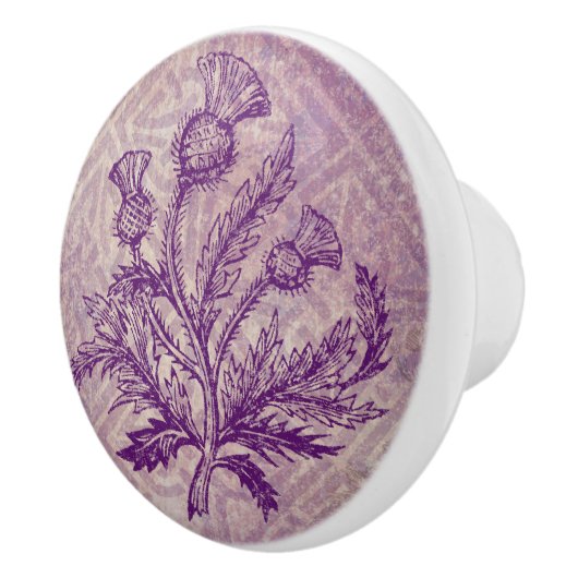 スコットランドのアザミの紫色のケルト結び目模様 セラミックノブ (右)