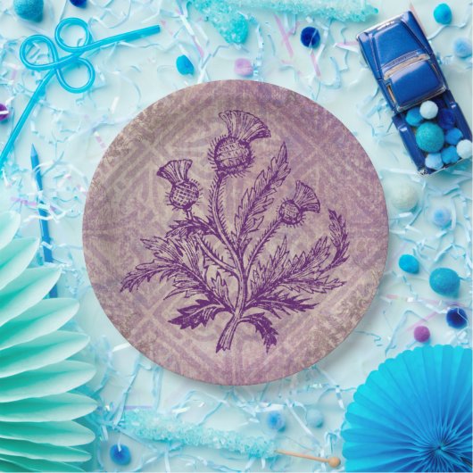 スコットランドのアザミの紫色のケルト結び目模様 ペーパープレート (パーティー)