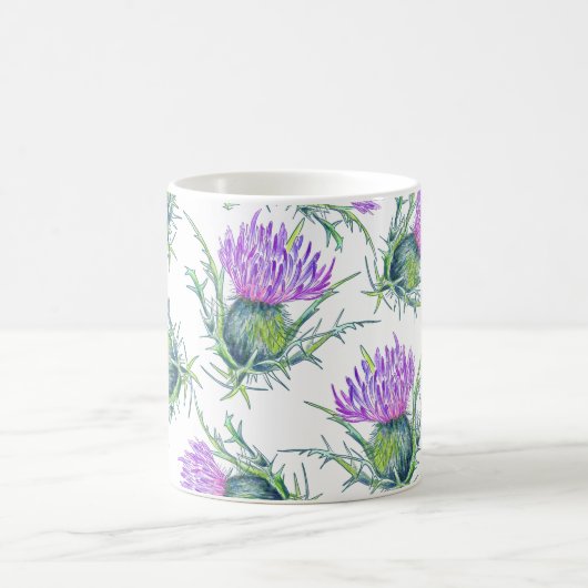 スコットランドのアザミの花の水色 コーヒーマグカップ (中央)