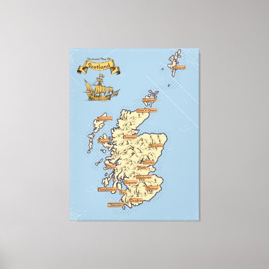 スコットランドのイラスト旅行地図 キャンバスプリント (正面)