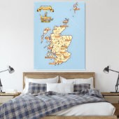 スコットランドのイラスト旅行地図 キャンバスプリント (インサイチュ (寝室))
