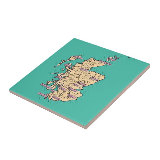 スコットランドのイラスト旅行地図(ターコイズ版) タイル (側面)