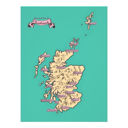 スコットランドのイラスト旅行地図（ターコイズ版） フォトプリント            (正面)