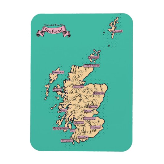 スコットランドのイラスト旅行地図（ターコイズ版） マグネット (縦)