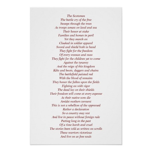 スコットランドのオリジナルの詩 ポスター (正面)