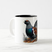 スコットランドのカペルカイリーはヒースに乗った。ペンとインク ツートーンマグカップ (正面左)