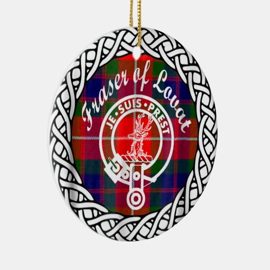 スコットランドのクランのフレイザータータンチェックとクレスト セラミックオーナメント (右)