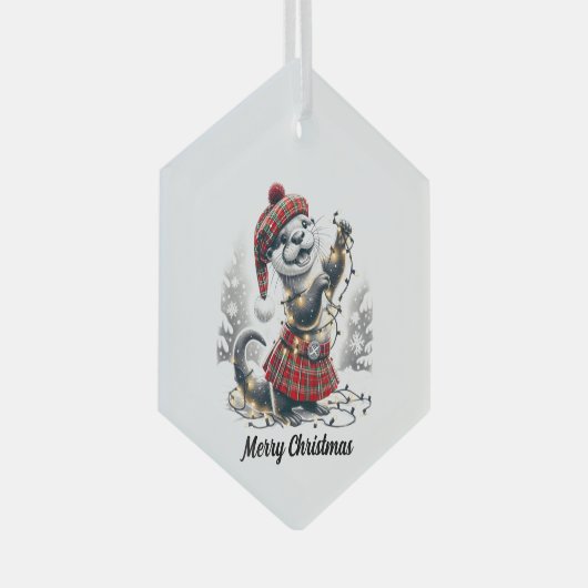 スコットランドのクリスマスオッタークリスマス ガラスオーナメント (正面右)
