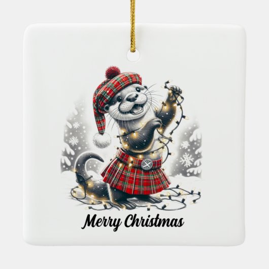 スコットランドのクリスマスオッタークリスマス セラミックオーナメント (裏面)