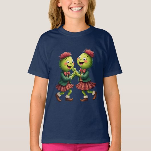 スコットランドのケシ坊主のプレイドダンス Tシャツ (正面)