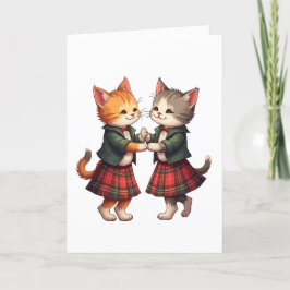 スコットランドのセイリダンスを踊るオレンジ色の猫のグリーティングカード シーズンカード