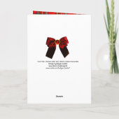 スコットランドのタータンチェックで、赤い緑のクリスマスの弓を持つ シーズンカード (裏面)