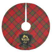 スコットランドのタータンチェックの金ゴールドのアザミはあなたの名前上がりました ブラッシュドポリエステルツリースカート (正面)