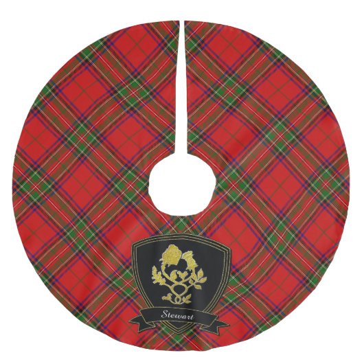 スコットランドのタータンチェックの金ゴールドのアザミはあなたの名前上がりました ブラッシュドポリエステルツリースカート (正面)