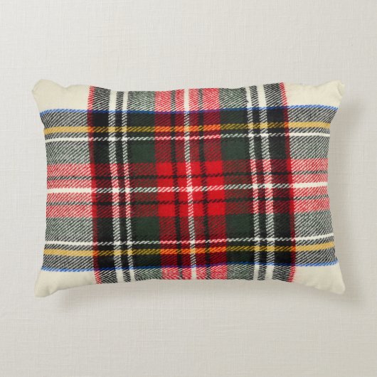 スコットランドのタータンチェックパターン。羊毛赤と白板 アクセントクッション (正面)