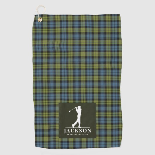 スコットランドのタータンチェック格子模様ブルーグリーンモノグラム ゴルフタオル (正面)