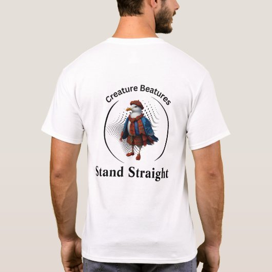 スコットランドのタータン模様に身を包んだまっすぐ立つカモメ Tシャツ (裏面)
