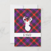 スコットランドのタータン クラン ペイント 紫 オレンジ 色の模様 招待状 (正面)