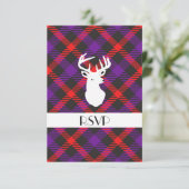 スコットランドのタータン クラン ペイント 紫 オレンジ 色の模様 招待状 (スタンド正面)