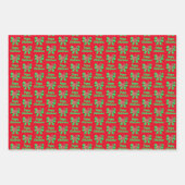 スコットランドのテリアかわいいクリスマスドッグ&ボウ3色 ラッピングペーパーシート (正面)