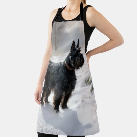 スコットランドのテリアが雪のクリスマスを過ごした エプロン (インサイチュ)