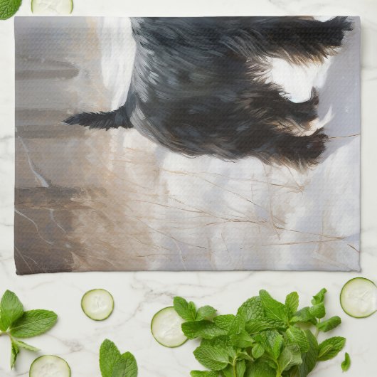 スコットランドのテリアが雪のクリスマスを過ごした キッチンタオル (折り畳み)