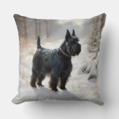スコットランドのテリアが雪のクリスマスを過ごした クッション (正面)