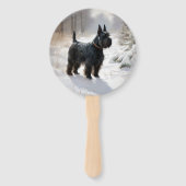 スコットランドのテリアが雪のクリスマスを過ごした ハンドファン (裏面)