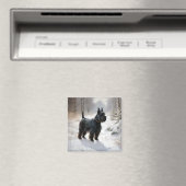 スコットランドのテリアが雪のクリスマスを過ごした マグネット (インサイチュ (食洗機))