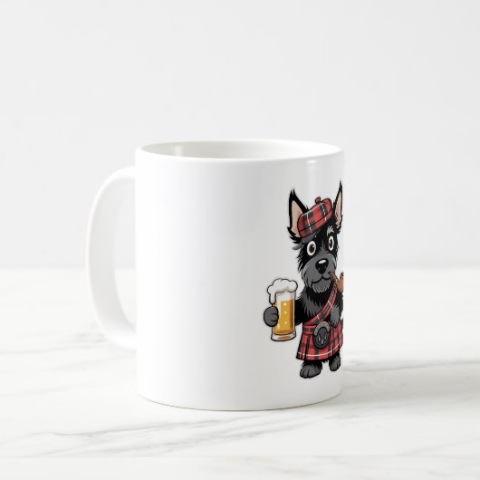 スコットランドのテリアタータンチェックキルビールとパイプ コーヒーマグカップ (正面左)