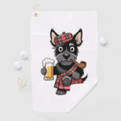 スコットランドのテリアタータンチェックキルビールとパイプ ゴルフタオル (インサイチュ)