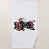 スコットランドのテリアタータンチェックキルビールとパイプ ビーチタオル (正面)