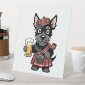 スコットランドのテリアタータンチェックキルビールとパイプ 台座サイン (インサイチュ)