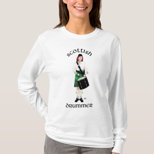 スコットランドのドラマー - グリーンキルト Tシャツ (正面)