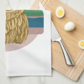 スコットランドのハイランドの牛、ビーチで冷たい キッチンタオル (四つ折り)