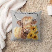 スコットランドのハイランド牛のひまわり付き。編集可能 クッション (ブランケット)