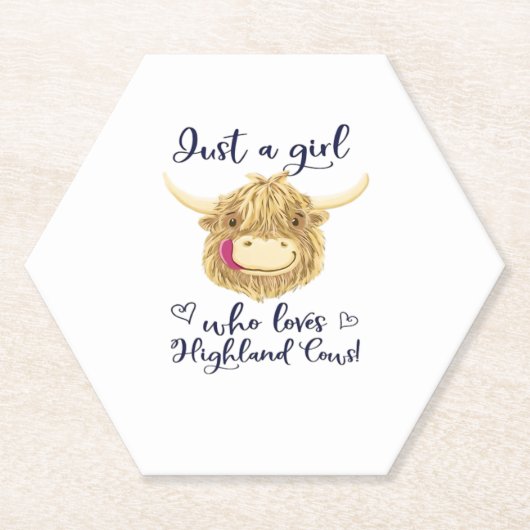 スコットランドのハイランド牛のクラスが大好きな女の子 ペーパーコースター (正面)