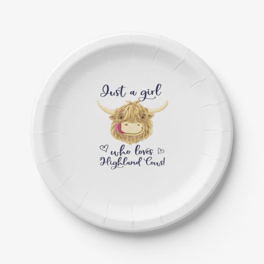 スコットランドのハイランド牛のクラスが大好きな女の子 ペーパープレート (正面)